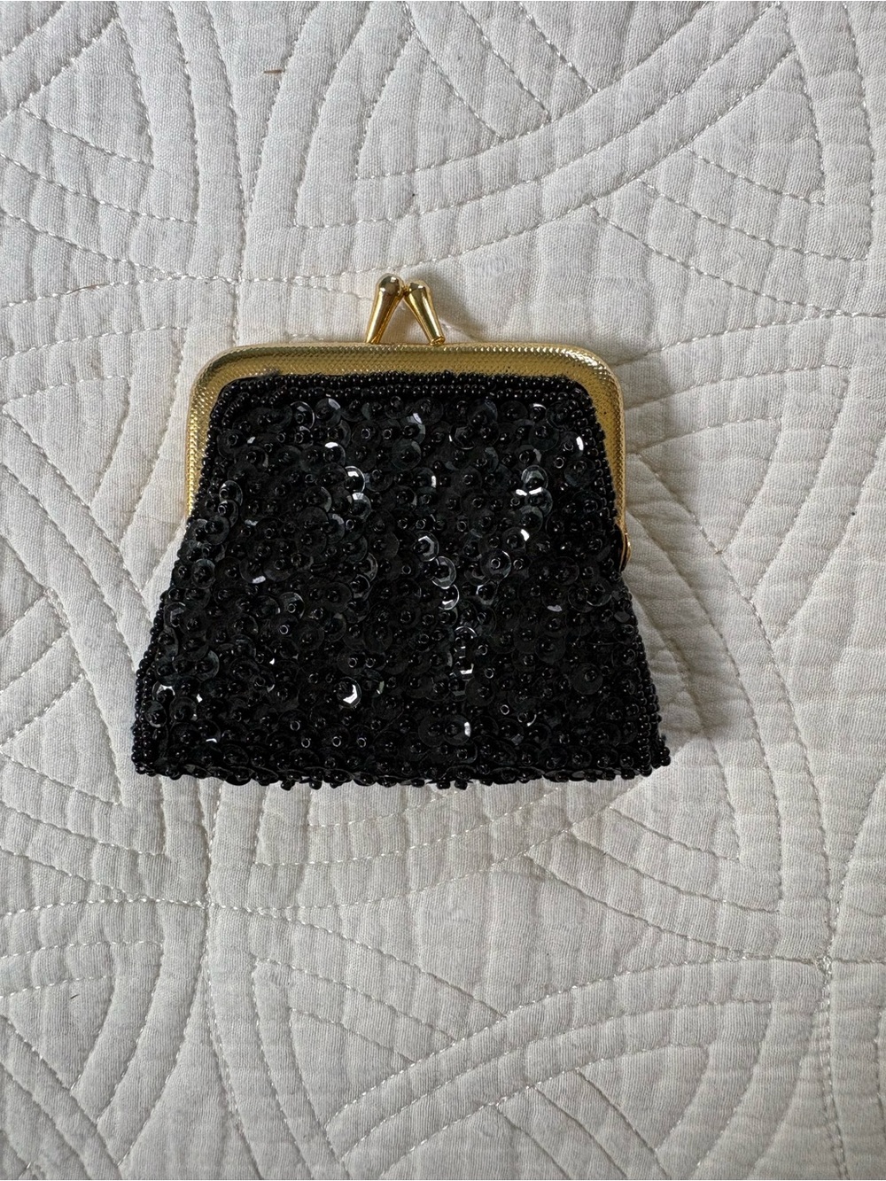 Vintage Black Beaded and Sequin Mini Clutch Coin Purse